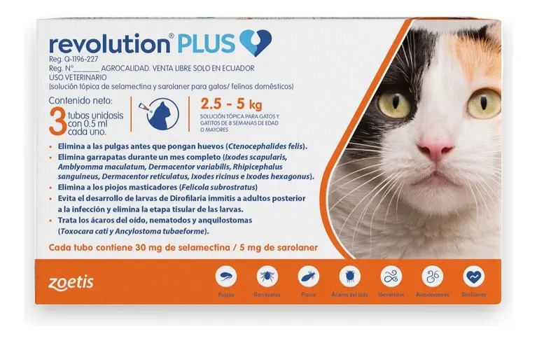 Zoetis Revolution Plus Gato (naranja) De 2.5 Kg A 5 Kg - Unidad