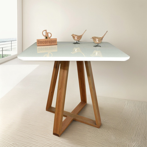 Mesa Jantar Base X Tampo Retangular Laca Com Vidro 100x70cm