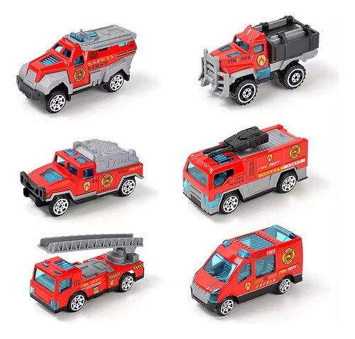Set 6x Camiones De Bomberos Escalera Sisterna