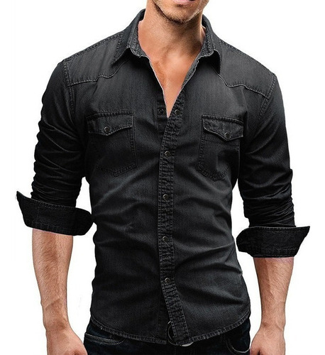 Camisa Vaquera De Manga Larga Slim Retro Para Hombre