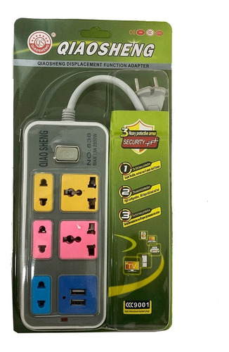 Imagen 3 de 10 de Alargue Zapatilla 5 Enchufes 2 Usb Adaptador Oferta X2 Promo