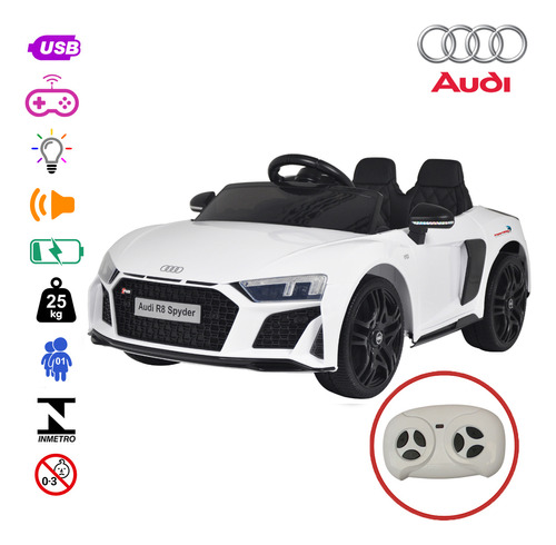 Carro Elétrico Bateria 12v Audi R8 Spyder Controle Remoto