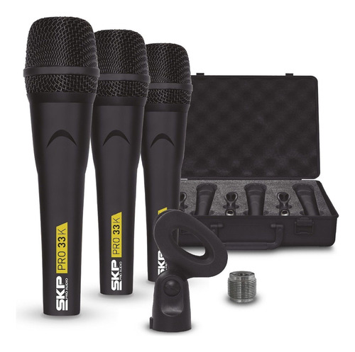 Microfone Profissional (kit Com 3) Pro 33k Com Case Skp