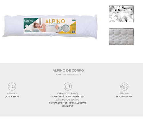 Travesseiro Alpino De Corpo 1,42m X 35cm Com Capa Removível