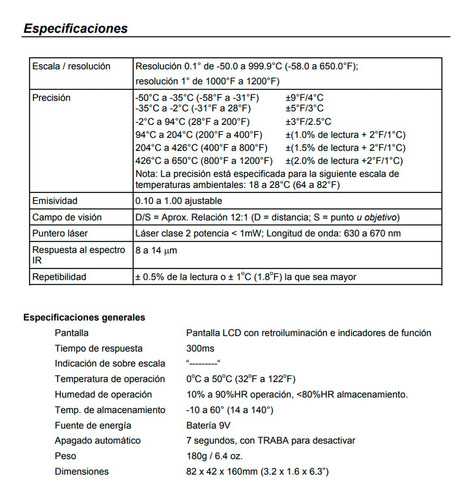 Termómetro Infrarrojo Compacto 42510a (121)