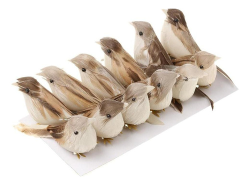 12 Piezas De Plumas Artificiales De Pájaro Posadas Sobre