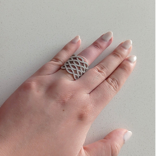 Imagen 2 de 3 de Anillo Plata Italiana 925 Y Circonitas Modelo Runa