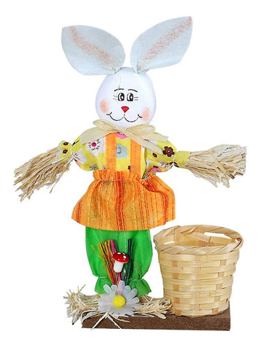 Cesta De Bambú Con Forma De Conejito De Paja De Pascua, Ador