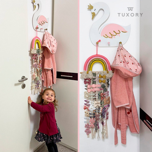 Organizador Macramé Arcoíris Para Moños Decoración Niña Color Rosa