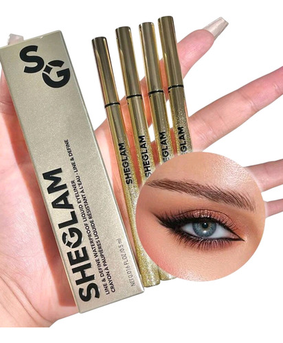 Set 4 Delineador De Ojos Liquido Resistente Agua Sheglam Negro Mate