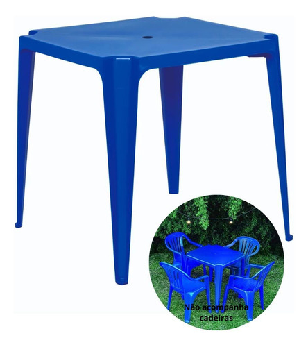 Mesa Plástica Quadrada Azul Mor 70,5 Cm X 70 Cm X 70 Cm