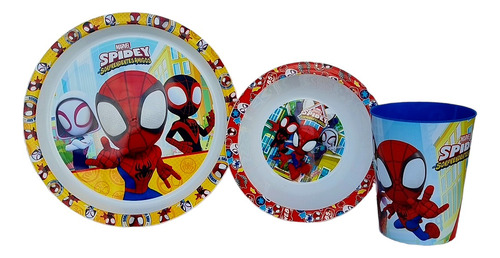 Set De Plato Playo Y Hondo + Vaso Infantil Hombre Araña