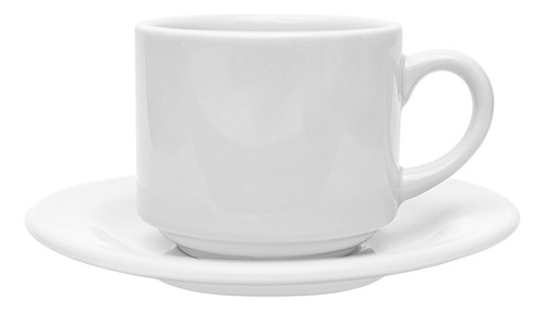 6 Xícara Com Pires Resinada Sublimação Café Empilhável 180ml Cor Branco