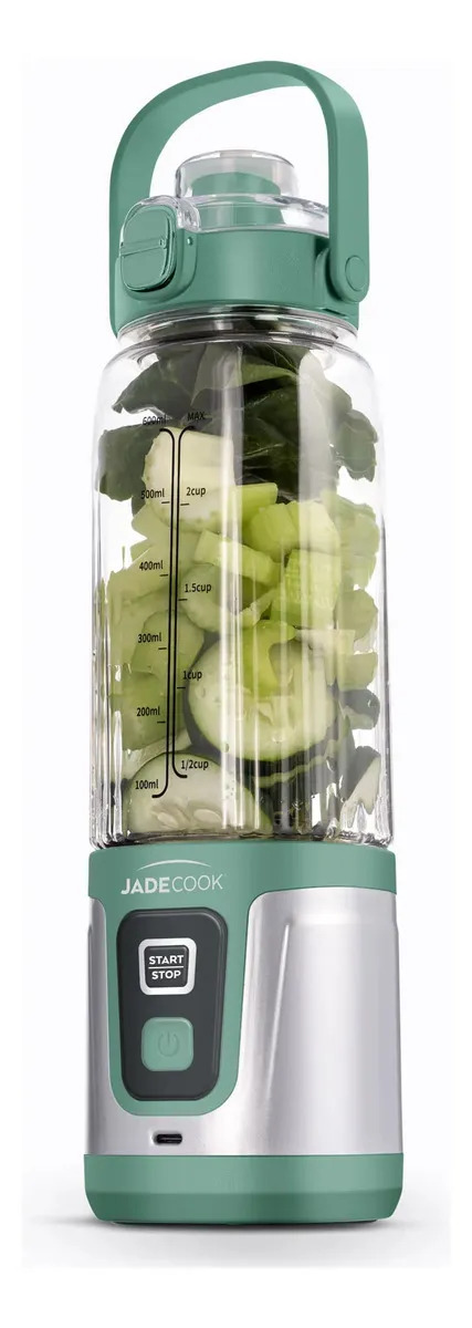 Licuadora Portátil Doble Aspa Jade Cook 600 Ml Carga Usb C Verde Lima