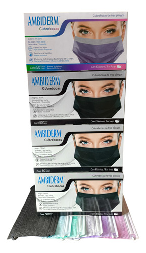 Ambiderm 4cj Cubre Boca Tricapa Combinados Colores Surtidos 