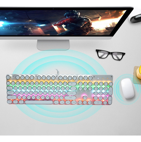 Teclado Mecánico Con Diseño Retro Redondo Fácil De Usar Ga
