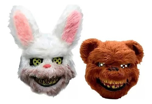 2 Máscaras Conejo Sangriento Y Oso Disfraz Fiesta Halloween