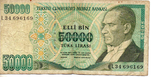 50000 Liras Turquia 1970 Billete Coleccion