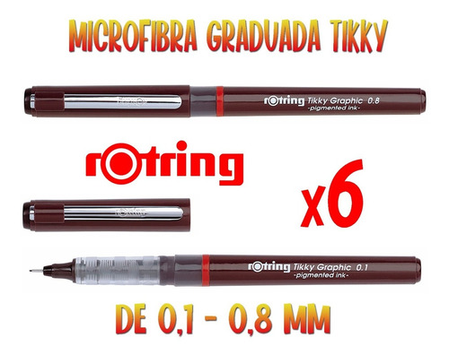 6 Estilografos Rotring Tikky Graphic Microfibra Graduada 