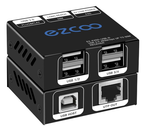 Extensor Usb 165 Pies 50 M Hub Usb 2.0 De 4 Puertos De Cat5e