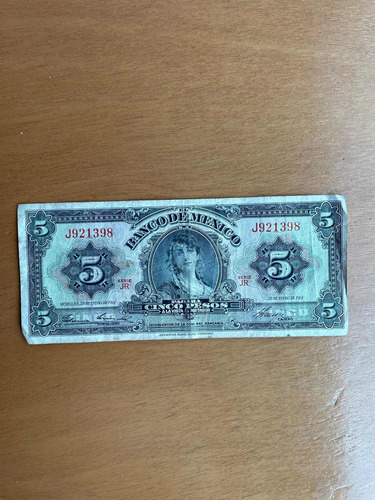 Billete De 5 Pesos Mexicano Antiguo 1961