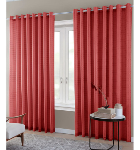 Cortina Blackout Pvc Com Tecido Voil Xadrez 2,30 X 2,80 Cor Vermelho