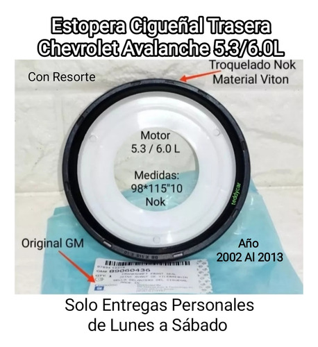 Estopera Cigueñal Trasera Chevrolet Avalanche 98x115x10 Nok