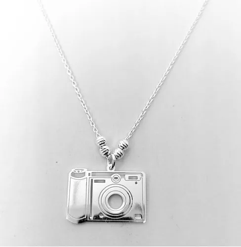 Collar Cámara plateado. – Cámara Charm- – Collar personalizado collar  inicial – Fotógrafo regalo