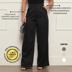 Calça Alfaiataria Feminina Wide Leg Social Cintura Alta - R$ 38,28