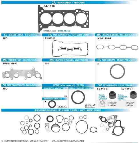 Juntas Motor Toyota Tacoma Hilux Hiace 2.7lt 05-11 Tf Victor