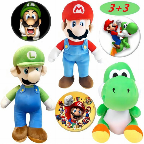 Peluche De Mario Bros Luigi  Yoshi Muñeco 25 Cm, Kits 6 Pcs