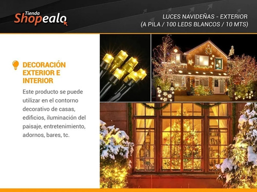 Imagen 3 de 9 de Luces Exterior A Pila 100 Led 10m Waterproof Bco Calido Cta*