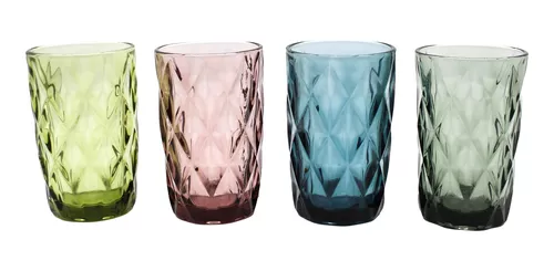 Juego 6 Vasos Cristal Colores Rayas 310 Ml barato