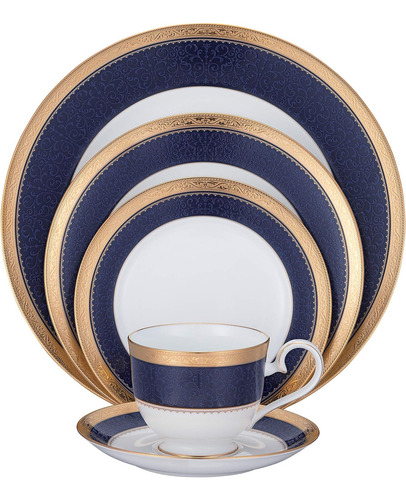 Vajilla En Set Porcelana Azul Blanco 5 Piezas Odessa Cobalt