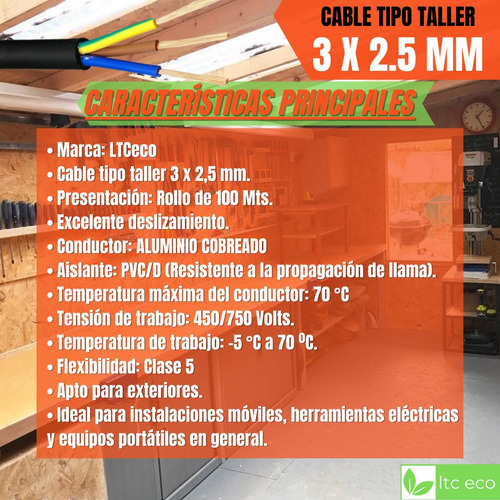 Imagen 2 de 7 de Cable Tpr 3 X 2.5mm Tipo Taller 100 Metros Iram Alargue