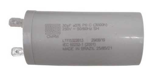 Imagem 3 de 7 de Capacitor Weg 30uf 250vac 50/60 Hz Para Motor 127v Tanquinho