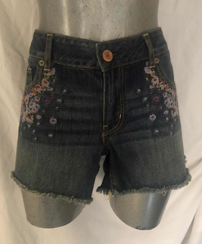 Short Mezclilla American Eagle 14 Mujer Midi Flores Frente