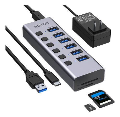 Hub Usb Alimentado, Concentrador Usb 3.0 De 8 Puertos Con Le