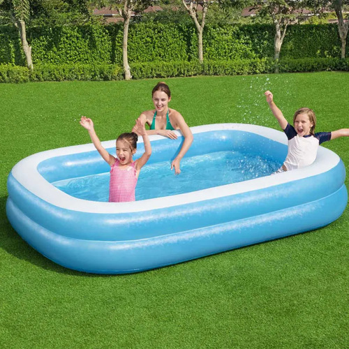 Piscina Inflável Para Criança Infantil Retangular Bestway 778 Litros Azul Com Kit Reparo