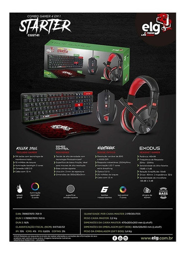 Kit Combo 4 Em 1 Headset + Teclado + Mouse + Mouse Pad - ELG
