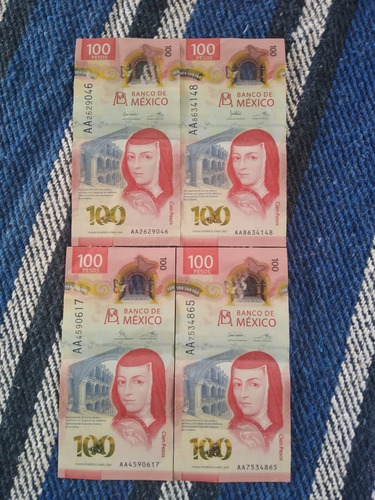 4 Billetes Nuevos De $100 Serie Doble Aa