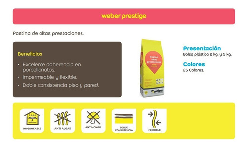 Pastina Weber Prestige 5kg Antihongo Impermeable Porcelanato