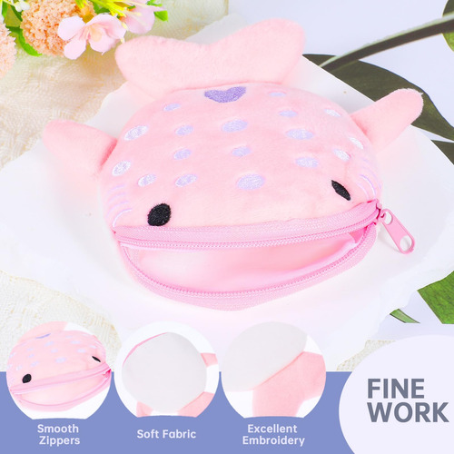 Monedero Kawaii De Felpa Con Cierre X2u - Ballena Rosa Negro