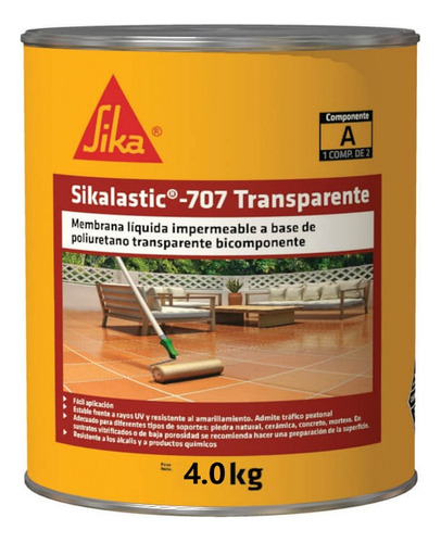 Sikalastic 707 Transparente Impermeabilizante Líquido X 4 Kg