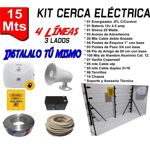Kit Cerca Eléctrica 15 Metros 4 Líneas (instálalo Tú Mismo)