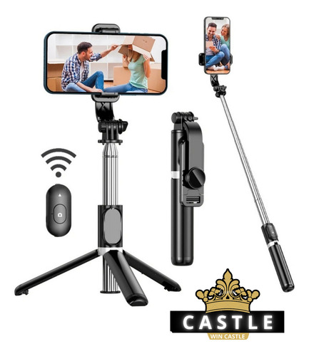Bastão Tripé Mini 360º Win Castle Pau De Selfie Bluetooth 3 Em 1 Suporte Para Celular Cor Preto Win Castle