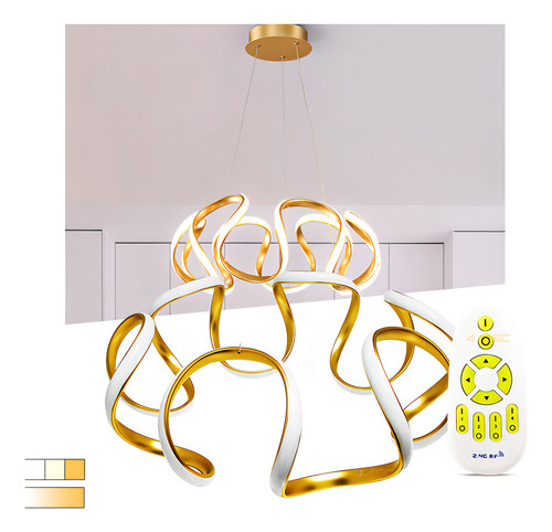 Lustre Led Hall De Entrada Quarto Pendente Controle Dourado 110V/220V