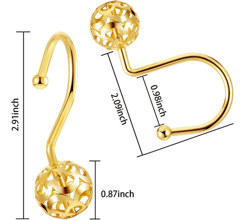 Chictie Anillos Dorados Para Cortina De Ducha, Juego De 12 A