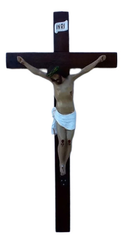 Crucifixo Em Madeira Com Imagem Em Gesso - 80cm X 40cm