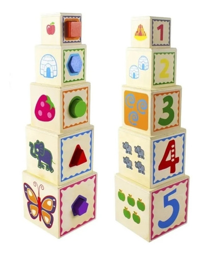 Juego Torre Cubos Apilables Formas Colores Números Encaje